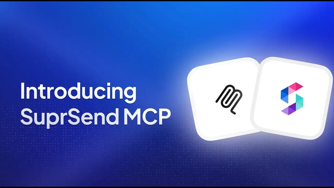 Thumbnail: "Introducing SuprSend MCP" on blue, with two app icons.
