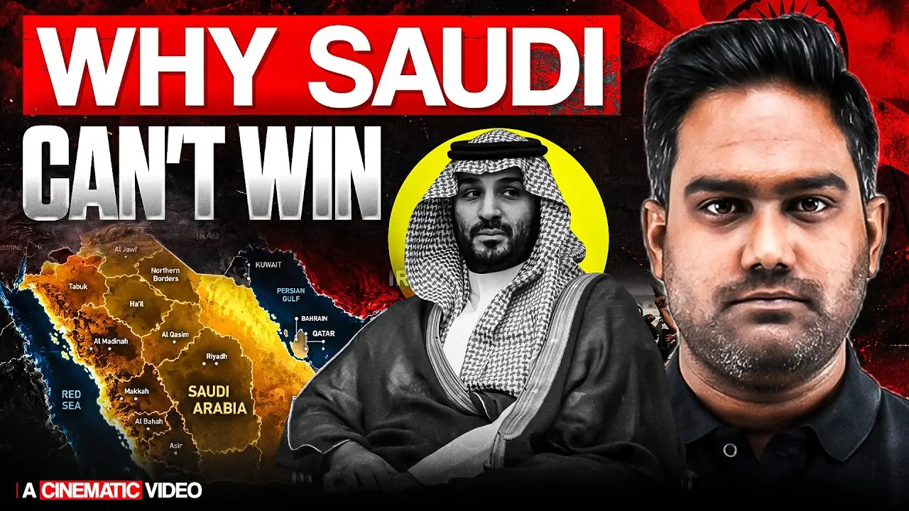 Thumbnail: "Why Saudi can't win" over a map of Saudi Arabia, with the crown prince and the presenter.